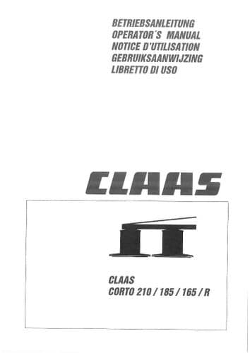 Claas Mower Corto 210 185 & 165 R Operators Manual