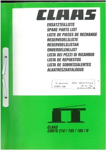 Claas Mower Corto 210 185 165 R Parts Manual