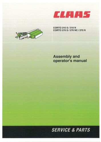 Claas Mower Corto 270N, 270NC, 270S, 310S & 310N Operators Manual