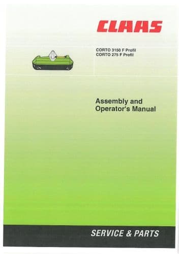 Claas Mower Corto 275 F Profil & 3150 F Profil Operators Manual