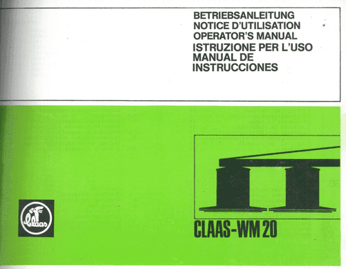 Claas Mower WM20 Operators Manual