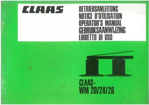 Claas Mower WM20 WM24 WM26 Operators Manual WM 20 24 26