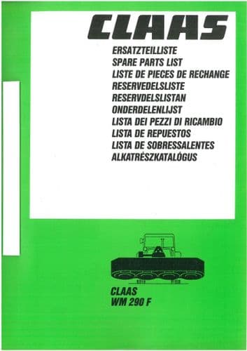 Claas Mower WM290F Parts Manual - WM 290 F