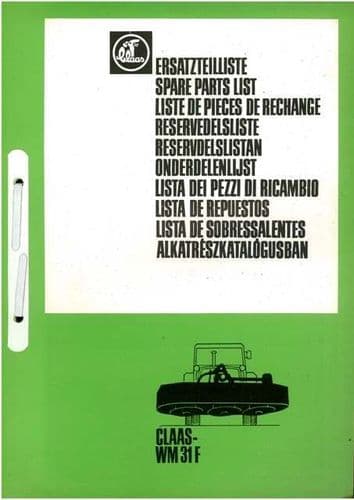 Claas Mower WM31F Parts Manual