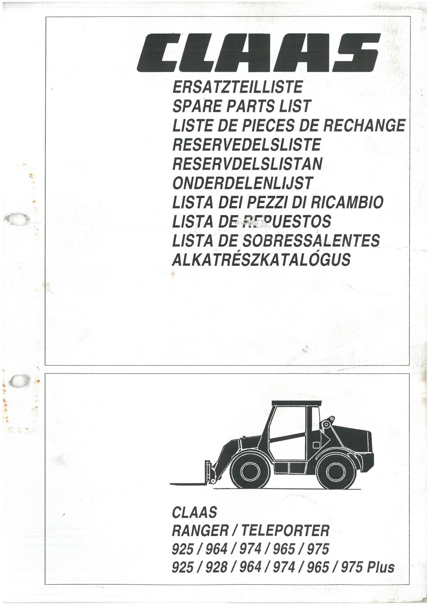 Claas Ranger Teleporter Telehandler 925 928 964 965 974 975 Plus Parts ...