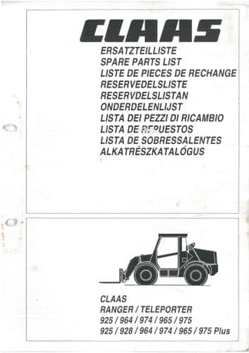 Claas Ranger Teleporter Telehandler 925 928 964 965 974 975 Plus Parts Manual
