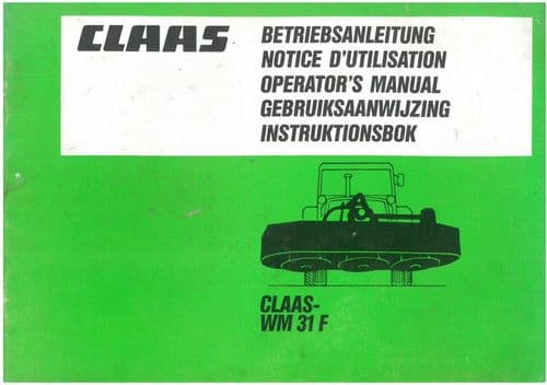 Claas Rotary Mower  WM31F Operators Manual WM 31 F