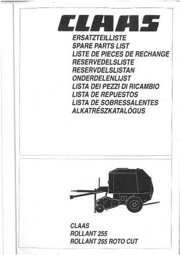 Claas Round Baler Rollant 255 & Rollant 255 Roto Cut Parts Manual