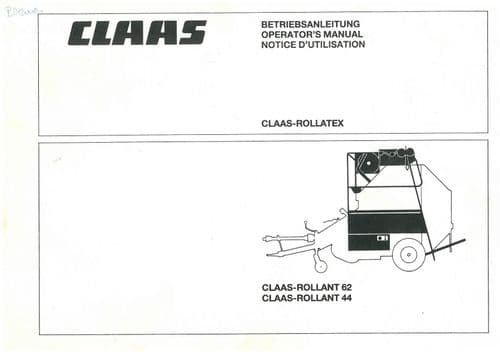 Claas Round Baler Rollant 44 & 62 Rollatex Net Wrap Operators Manual