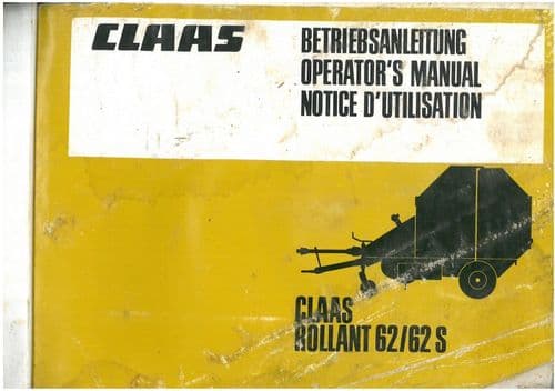 Claas Round Baler Rollant 62 62S Operators Manual