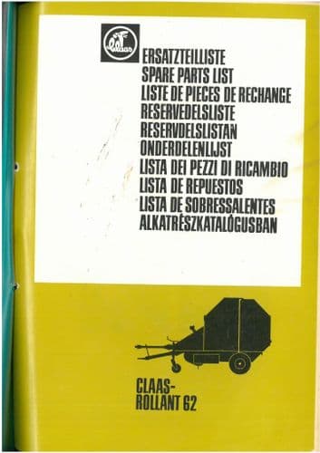 Claas Round Baler Rollant 62 Parts Manual