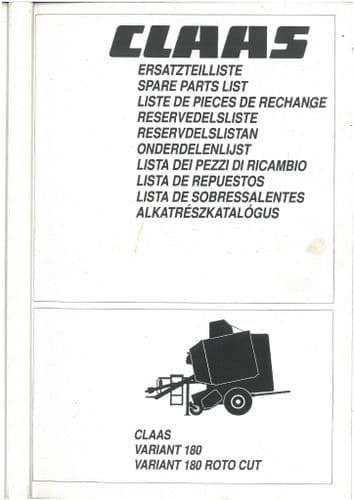 Claas Round Baler Variant 180 & Variant 180 Roto Cut Parts Manual