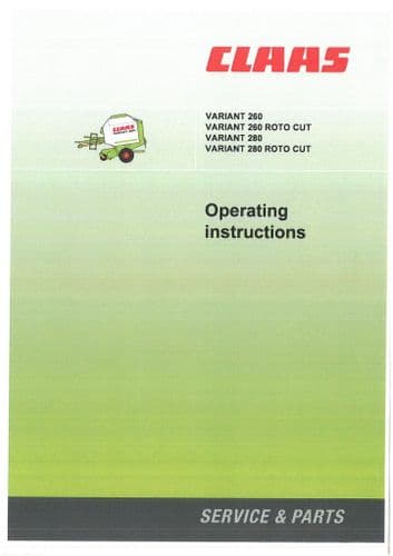 Claas Round Baler Variant 260 & 280 plus Roto Cut Operators Manual 260RC 280RC