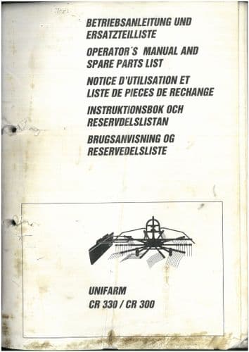 Claas Unifarm CR330 & CR300 Hay Tedder Operators Manual and Parts List