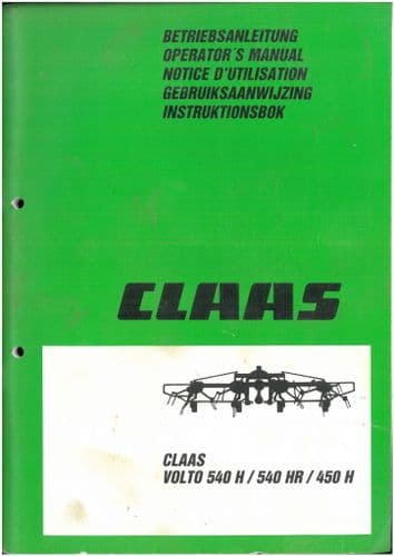 Claas Volto 540H 540HR 450H Hay Tedder Operators Manual - ORIGINAL
