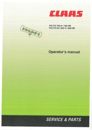 Claas Volto 64 640H 640HR 740H 740hr Hay Tedder Operators Manual