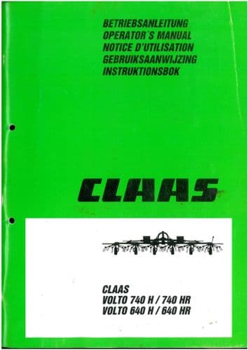 Claas Volto 640H 640HR 740H 740HR Hay Tedder Operators Manual - 640 740 H HR