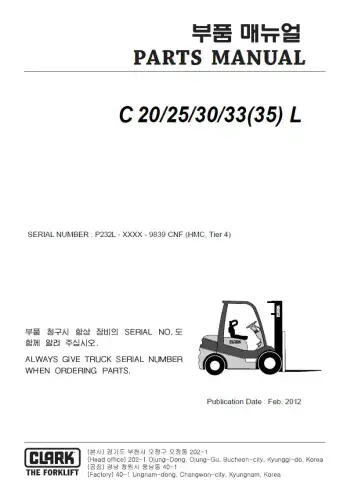 Clark Forklift C 20/25/30/33 (35) L Parts Manual