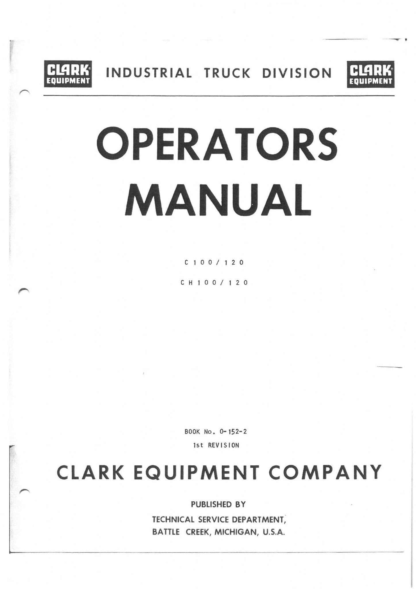 Clark Forklift C100 C120 CH100 CH120 Operators Manual
