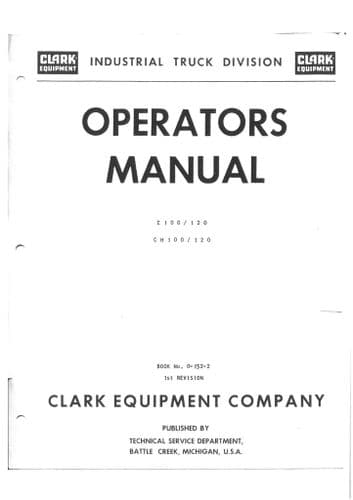Clark Forklift C100 C120 CH100 CH120 Operators Manual