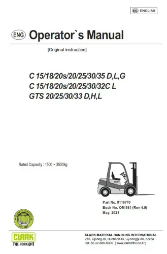 Clark Forklift C15/18/20s/20/25/30/35 D,L,G-C15/18/20s/20/25/30/32CL-GTS20/25/30/33 D,H,L Operators