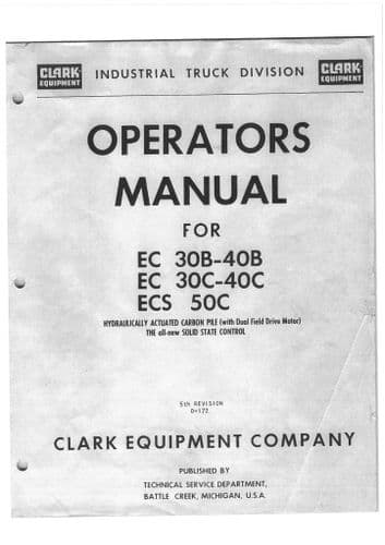 Clark Forklift EC30B-40B EC30C-40C ECS 50C Operators Manual