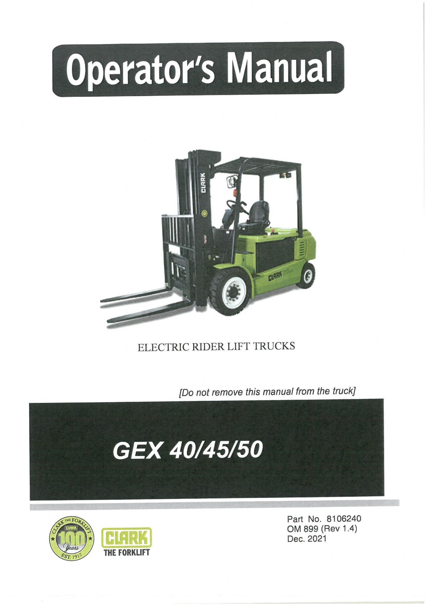 Clark Forklift GEX 40 45 50 Operators Manual