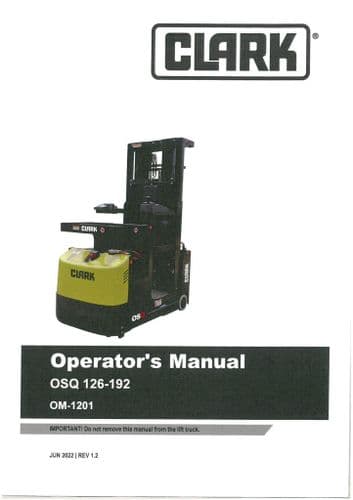 Clark Forklift OSQ126 OSQ162 OSQ192 Operators Manual