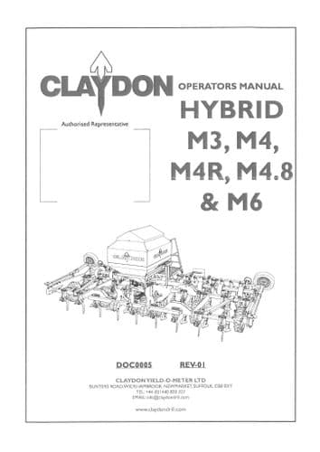 Claydon Seed Drill Hybrid M3 M4 M4R M4.8 M6 Operators Manual