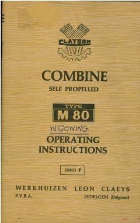 Clayson Combine M80 Operators Manual