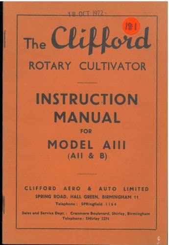 Clifford Cultivator Model AIII (AII & B) Operators Manual