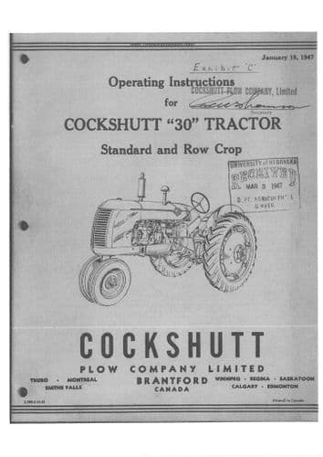 Cockshutt Standard and Row Crop Tractor 30 Operators Manual