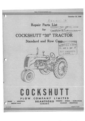 Cockshutt Standard and Row Crop Tractor 30 Parts Manual