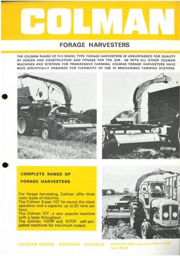 Colman Forage Harvester 107, Super 107, 1070P & 1070K Brochure