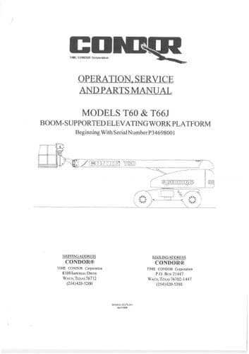 Condor Boom Supported Elevating Work Platform T60 T66J Ops, Service and Parts Manual