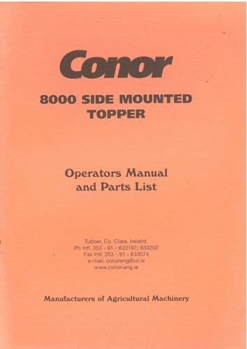 Conor 8000 Side Mounted Topper Operators Manual and Parts List