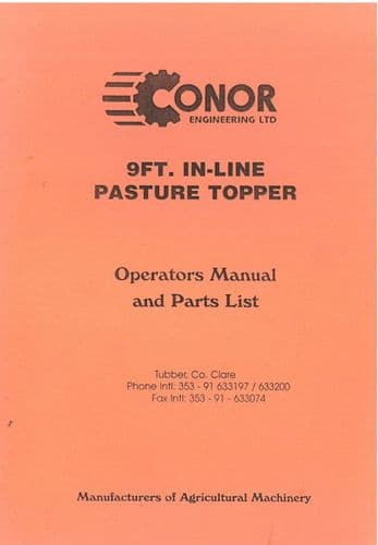 Conor 9ft In-Line Pasture Topper Operators Manual and Parts List