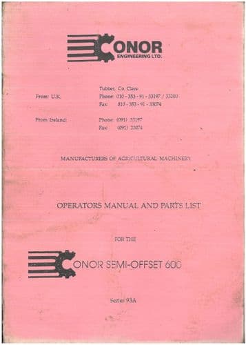 Conor Semi-Offset Topper 600 Operators and Parts Manual