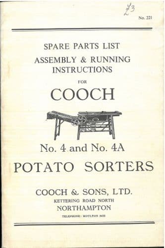 Cooch Potato Sorters No. 4 & No. 4A Operators Manual with Parts List