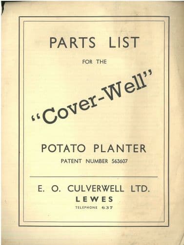 Cover-Well  Potato Planter Parts Manual