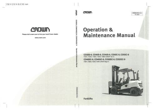 Crown Forklift Truck CD35S-9 CD40S-9 CD45S-9 CD50C-9 CD55C-9 CD40SC-9  Operators Manual