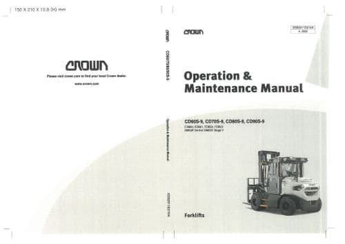 Crown Forklift Truck CD60S-9 CD70S-9 CD80S-9 CD90S-9 Operators Manual