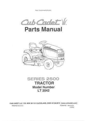 Cub Cadet Garden Tractor LT2042 Parts Manual