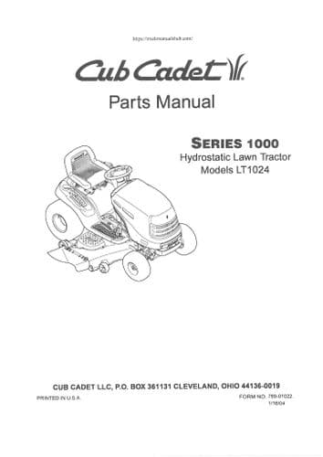 Cub Cadet Hydrostatic Lawn Tractor LT1024 Parts Manual