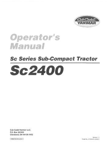 Cub Cadet Yanmar Sub Compact Tractor SC2400 Operators Manual