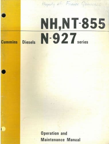 Cummins Diesel Engine NH, NT-855, N-927 Series -  Operators Manual - NH NT 855 N 927
