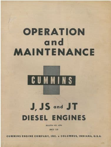 Cummins Diesel Engines J JS  & JT Operators & Maintenance Manual