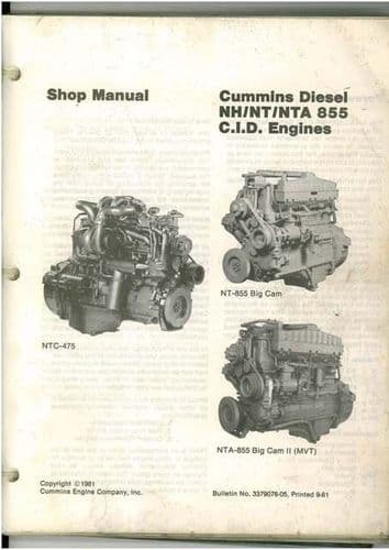 Cummins NH855 NT855 NTA885 - 855 C.I.D Engine Workshop Service Manual