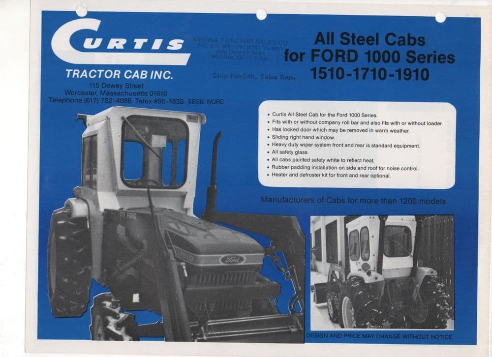 Curtis All Steel Cabs for Ford 1000 Series 151017101910 Brochure