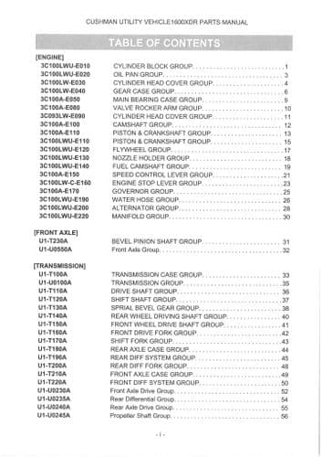 Cushman Utility Vehicle 1600XDR Parts Manual 1600 XDR